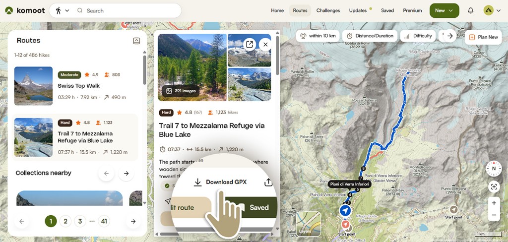 Komoot: step 1 — Download from route