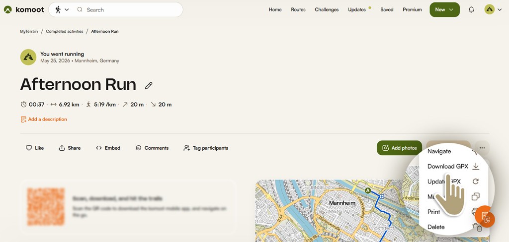 Komoot: step 3 — Completed activity