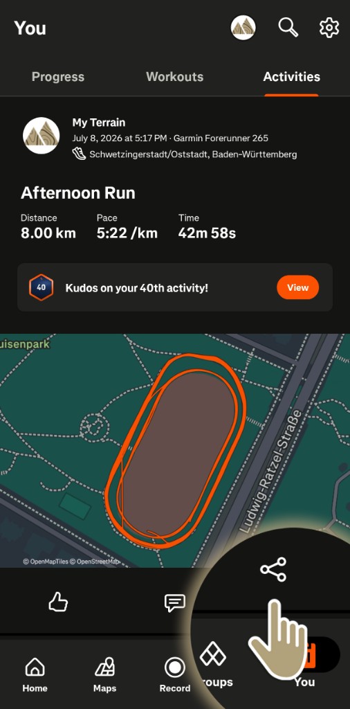 Strava: step 1 — Open the activity