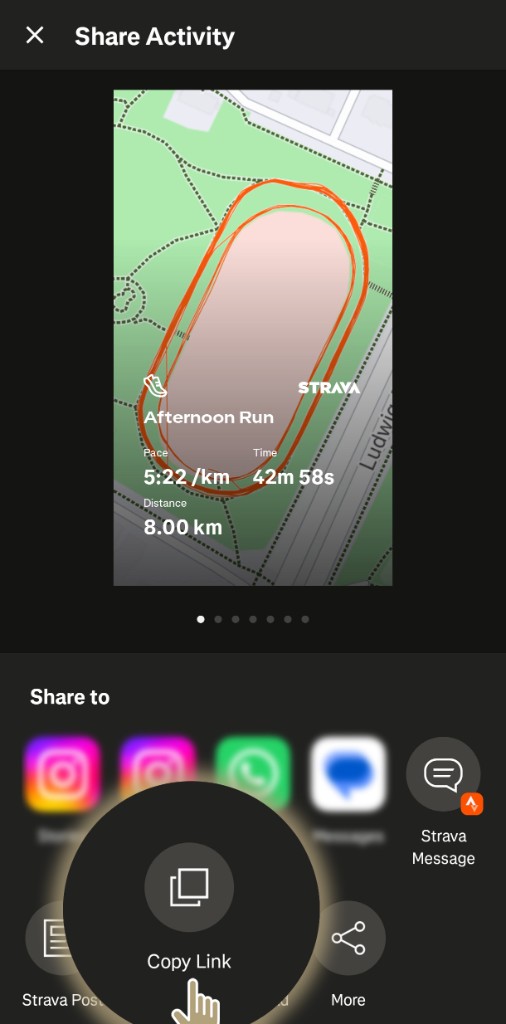 Strava: step 2 — Copy link