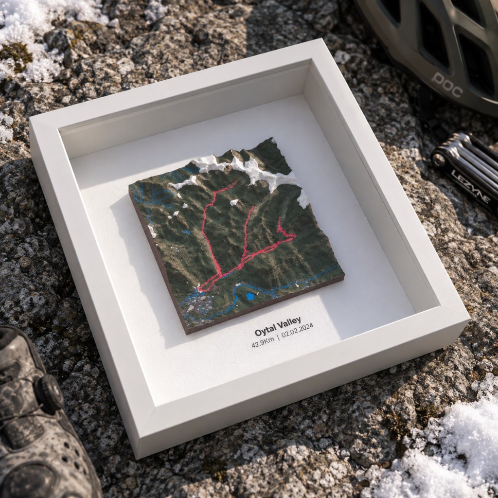 Framed MyTerrain relief map, 13 by 13 cm